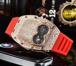 Full iced out mens watches candy rubber strap quartz movement watch all diamond case battery waterproof wristwatch unique design r1625341