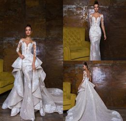 Bohemian Wedding Dresses With Detachable Skirt Sweep Train Lace Applique Sequins Long Sleeve Bridal Dress Luxury Mermaid Wedding G8315603