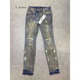 Jeans Purple Designer Pant Stacked Jeans Men Tears European Mens Pants Trousers Biker Embroidery Ripped for Trend693