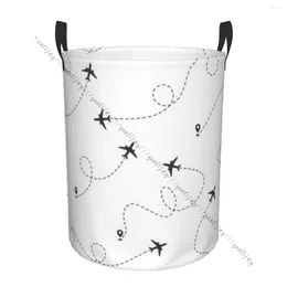 Laundry Bags Basket Storage Bag Waterproof Foldable Airplane Dotted Flight Line Dirty Clothes Sundries Hamper