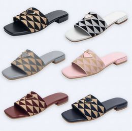 Fabric Designer Tazz Slippers Prad Embroider Sandal Triangle Slide Men Women Casual Shoe Luxury Leather Flip Flops Loafer Sliders Summer Beach White Sandale D34445