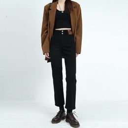 high waisted straight leg jeans for womens autumn and winter new 2024 slim fit and versatile cropped pipe pants