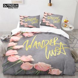 Bedding Sets Pink Floral Duvet Cover Fresh Garden Style Flowers Print Set Microfiber Luxury Comforter Full For Kids Girls Decor