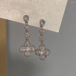 Dangle Earrings Luxury Women Statement Drilling Zircon Flower Long Drop Hanging Earring 2024 Trendy Jewellery Wedding Party Accessories