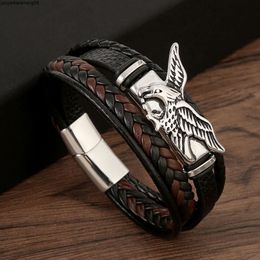 New Eagle Mens Stainless Steel Bracelet Leather Woven Bracelet Jewellery