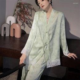 Home Clothing Silk Satin Pyjamas For Woman Sleepwear V Neck Long Sleeve Shirt Pant Suit Vintage Temperament Wear Clothes Women Set