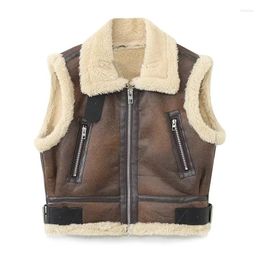 Women's Vests Winter Women Sleeveless Faux Shearling Warm Crop Vest Coat