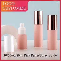 Storage Bottles 20/50/100pcs 30ml Pink Plastic Pump Bottle 60ml Cream Travel Refill 80ml Serum PET Makeup Container 2308261SK