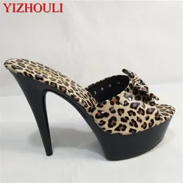 Slippers 15 Cm High Heels Shoes Model Stage The Banquet Sandals Leopard Grain Cloth