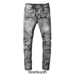 High Quality Am Slim Fit Designer 1094 Trendy Street Stereoscopic Cutting Motorcycle Fit Elastic Small Foot Smoke Denim