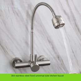 304 stainless steel into wall and cold double hole sink universal pipe shower water rotary kitchen faucet 240325