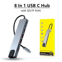 Printers 8 in 1 Usb C Hub with Rj45 Sd/tf Card Reader Type C 3.1 to 4k Hd Adapter Pd Fast Charge for Book Notebook Laptop Computer