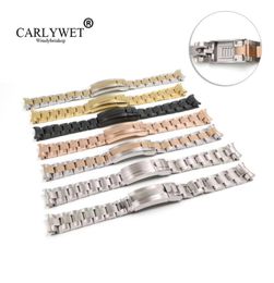 CARLYWET 20mm Solid Curved End Screw Links Glide Lock Clasp Steel Watch Band Bracelet For GMT OYSTER Style9492298