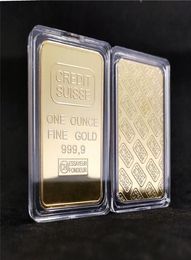 Non Magnetic CREDIT SUISSE ingot 1oz Gold Plated Bullion Bar Swiss souvenir coin gift 50 x 28 mm with different serial laser numbe7369958