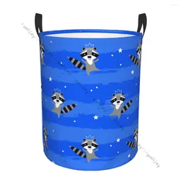 Laundry Bags Dirty Basket Foldable Organizer Cute Raccoon Princess In Crown Clothes Hamper Home Storage