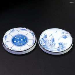 Tea Trays Chinese Style Retro Blue And White Porcelain Buddhism Lotus Set Saucer Yoga Koi Lucky Tray Table Decor Tool