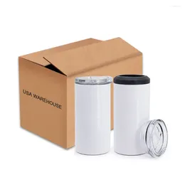 Mugs 4 In 1 16oz Skinny Straight Stainless Steel Mug Insulated Slim Sublimation Cooler Can With Straw