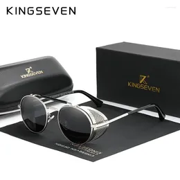Sunglasses KINGSEVEN Fashion Steampunk Vintage Men Round Lens Polarised Eye Protection Glasses Driving Men's Eyewear