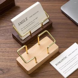 Decorative Plates 1 PCS Simple Business Card Holder Natural Walnut Wood Cards Display Stand High-End Metal Tabletop Shelf