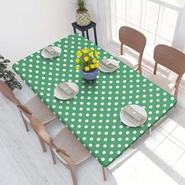 Table Cloth Green And White Polka Dots Rectangular Tablecloth Waterproof 4FT Covers