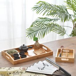 Decorative Figurines Household Use Breakfast Tray Tea Bamboo With Handle Square Plate Fruit Dessert Japanese