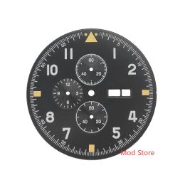 Kits HOT 37.7mm 12 Hours Black Pilot's Chronograph Copper Watch Dial Set For Miyota Cal.0S00 Mov't Super Green Luminous Numbers