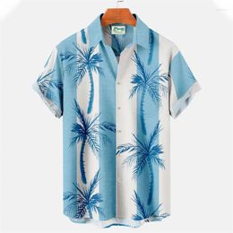 Men's Casual Shirts Retro Coconut Tree Sea Shirt Men 3D Print Hawaiian Summer Fashion Beach Blouse Short Sleeves Tops Street Clothing