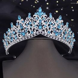 Hair Clips Elegant Baroque Tiara Crown For Bridal Wedding Headband Bride Jewelry Girls Birthday Headwear Blue Green Pink U