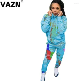 Women's Two Piece Pants VAZN 2024 Special Print High-end Casual Daily Free Tracksuits Full Sleeve Group Long Slim Women 2 Set