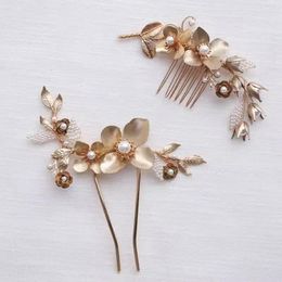 Hair Clips Vintage Gold Colour Metal Floral Bridal Small Comb Pin Women Piece Handmade Wedding Prom Accessories Jewellery