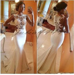 Dresses 2019 New Bohemian Glamorous White Mermaid Trumpet Lace Wedding Dresses with Applique Zipper Back Court Train Formal Bridal Gowns