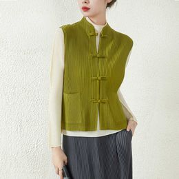 2023 New Miyake Design Chinese Style Women Casual Vest Ladies Pleated Waistcoat Womens Tank Tops