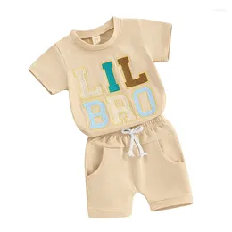 Clothing Sets Baby Boy Shorts Set Letter Embroidery Short Sleeve Round Neck T-Shirt With Solid Colour 2Pcs Outfit