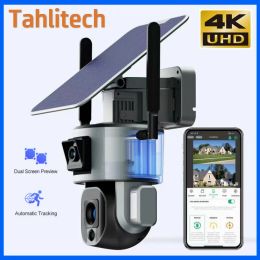 Cameras 8MP Wireless 4G Solar Camera 8MP WiFi Dual Lens 4X 10X Optical Zoom Solar Panel Humanoid Tracking Camera PTZ Security Camera IR