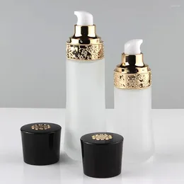 Storage Bottles Sell Empty Frosted 60ml Lotion Pump Bottle With Black Cap Cosmetic Container 2 Oz Glass Dispenser
