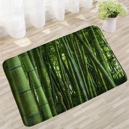 Bath Mats Green Bamboo Forest Leaves Mat Plants Toilet Rugs Anti-Slip For Bathroom Floor Bathtub Shower Home Decor Carpet