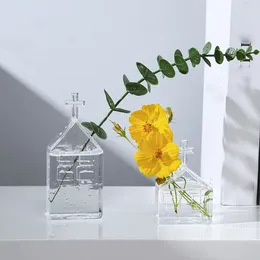 Vases Nordic Style Houses Transparent Container Bottle Plant Arrangement Glass Table Flower Pot Desktop Decor