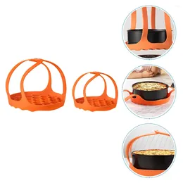 Double Boilers 2pcs Silicone Steamer Basket Vegetable Egg Adjustable Strainer Colander For Stove Pot Orange