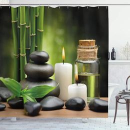 Shower Curtains Green Bamboo Zen Curtain Black Massage Stone White Candle Asian Spa Bath Modern Printed Bathroom Decor Set Hooks