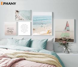 Ocean Landscape Canvas Poster Nordic Lively Beach Sailboat Wall Art Print Life Quote Painting Picture Scandinavian Home Decor8197243