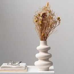 Vases Nordic Ceramic Beige Flower Pots Home Decoration Arrangement Garden Living Room Desk Handicrafts