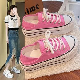 Casual Shoes Women 2024 Summer Thin Breathable Canvas With Two Wear Thick Sole Fashion High Board