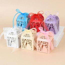 Gift Wrap 10/20pcs Laser Cut Hollow Candy Boxes With Ribbon Romantic Mr & Mrs Bride Groom Packaging Box Wedding Event Party Supplies