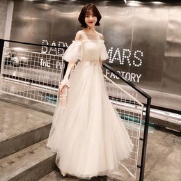 Party Dresses White Banquet Evening Fairy Temperament Student Long Mesh Dress Elegant Off Shoulder Quinceanera Prom Gowns