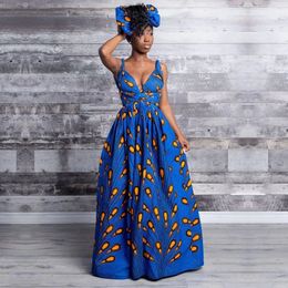 African Dresses Women Summer Diy Bandage Dress Fashion Vintage Print Jumpsuit Long Skirt Party Clothes Robe Africaine Femme 240401