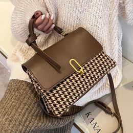 Shoulder Bags JCHENSJ Patchwork Houndstooth Women's Bag French Style Square Autumn Brown Messenger Female Handbag