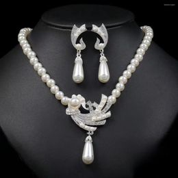 Necklace Earrings Set 3 Pieces Of Women's Wedding Pearl Rhinestone Party And Banquet Accessories