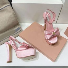 2023 Spring/summer New Super Waterproof Platform Bow Silk Decoration Thin Buckle High Heel Shoes Sandals for Women