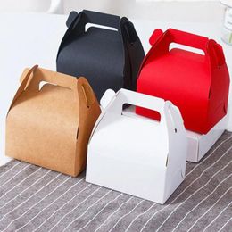 Gift Wrap 10PCS High-quality Cake Food Candy Kraft Paper Box With Handle Birthday Wedding Party Packing Portable