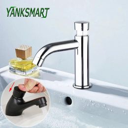 Bathroom Sink Faucets YANKSMART Luxury Chrome Polished Time Delay Faucet Basin Deck Mounted Touch Press Auto Self Closing Only Cold Saving